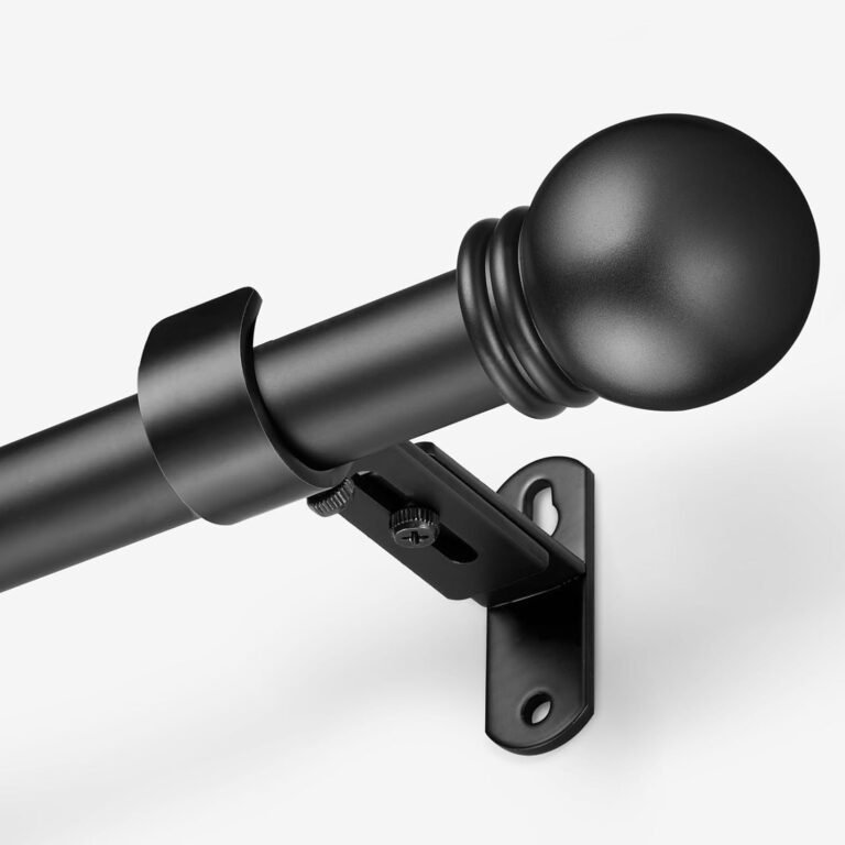 Curtain Rods for Home windows 16 to 92 Inches, Curtain Rod Max Adjustable Size of 104 IN, 6/8″ Diameter Material Rods Spherical Finials, Black 1 Pack