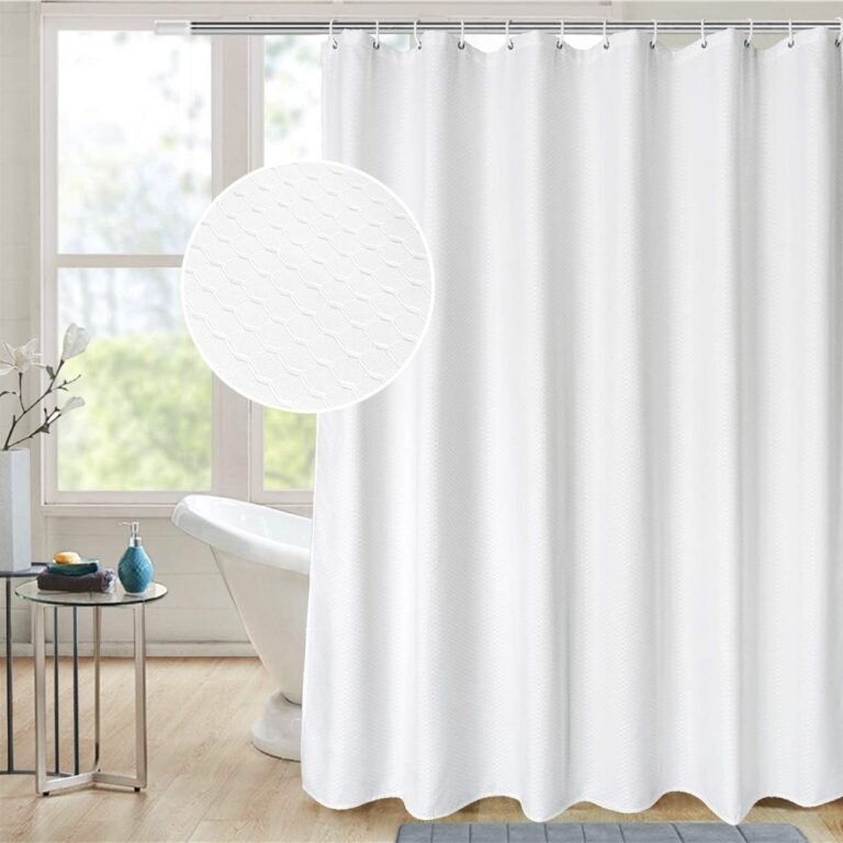 AooHome Additional Lengthy 72×86 Inch Bathe Curtain, Material Waffle Weave Decor Tub Curtain with Hooks, Weighted Hem, Heavy Weight, Water Repellent, White, 72 Width by 86 Peak Inch