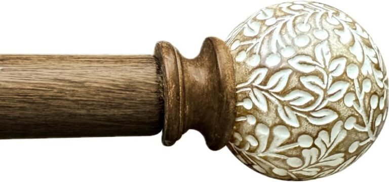 Wooden Curtain Rod For Home windows 48 to 84 Inch, 1Inch Adjustable Brown Imitation Wooden Grain, Farmhouse Rustic Heavy Obligation Curtain Rod