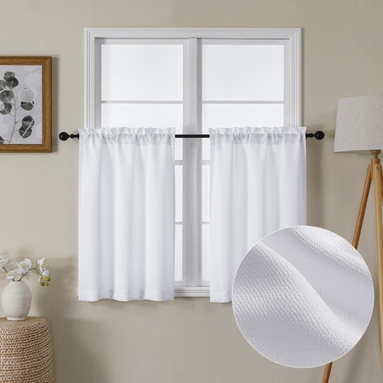Lecloud Bessie White Kitchen Curtains 30 Inch Size 2 Panels, Gentle Filtering Cafe Brief Curtains with Twin Rod Pocket, Semi Sheer Window Remedies for Toilet Bed room, Every 30 W x 30 L