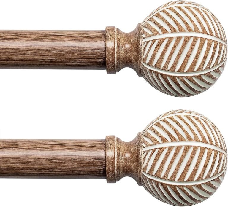 Wooden Curtain Rods for Home windows: 1 Inch Diameter Adjustable Material Rods 32″ to 45″,2 Pack Boho Curtain Rods with Imitation Wooden Grain Leaf Sample Finials