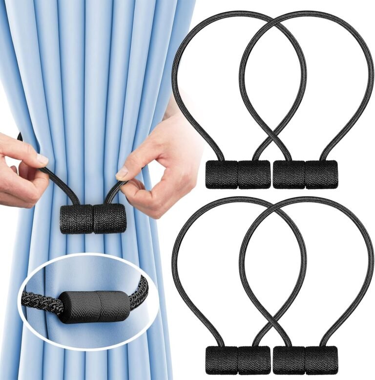 Magnetic Curtain Tiebacks, 4 Pack Curtain Tie Backs Holder, Outside Curtains Tiebacks Remedy Holdbacks with Sturdy Magnet Trendy Rope Tiebacks Ornamental for Residence Residing Rooms Bed room Curtain Tie