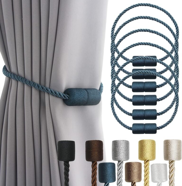 6 Pack Blue Sturdy Magnetic Curtain Tiebacks Out of doors Elegant Ornamental Tie Backs Trendy Rope Tiebacks for Drapes Window Curtain Holdbacks for Draperies