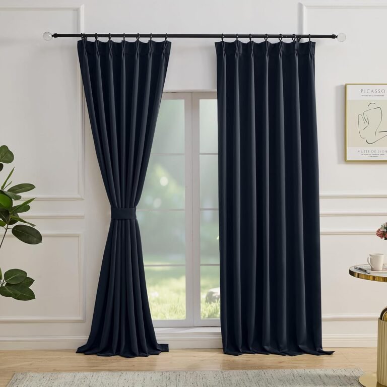 Simplebrand Navy Blue Pinch Pleated Curtains 96 Inches Lengthy 2 Panel Set, Blackout Mild Blocking Soundproof Curtains for Residing Room, Thermal Insulated Drapes with Adjustable Hooks, 42″ W x 96″ L
