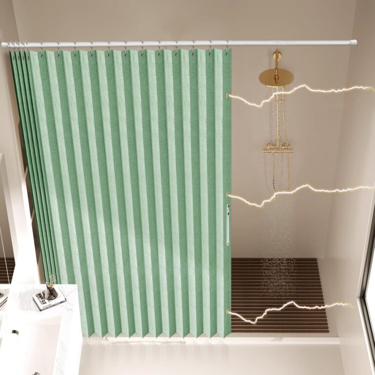 Magnetic Folding Bathe Curtains Acordion Bathe Curtain Material Polyester Waterproof Bathe Curtains Appropriate for Household Lodge Homestay Toilet (Inexperienced,77″ W x 72″ L) 1 Panel