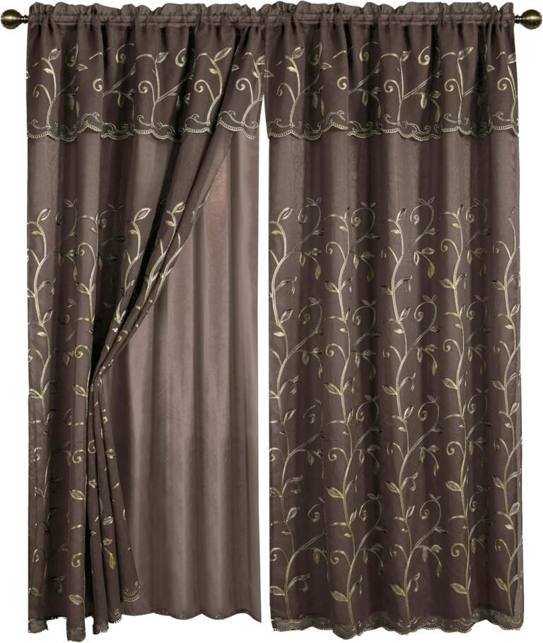 Elegant Consolation Luxurious Jacquard Window Curtains, 2 Panels Set with Hooked up Valance and Sheer Backing 54 X 84 inches, Rod Pocket Victorian Drapes for Dwelling Room and Bed room, Brown